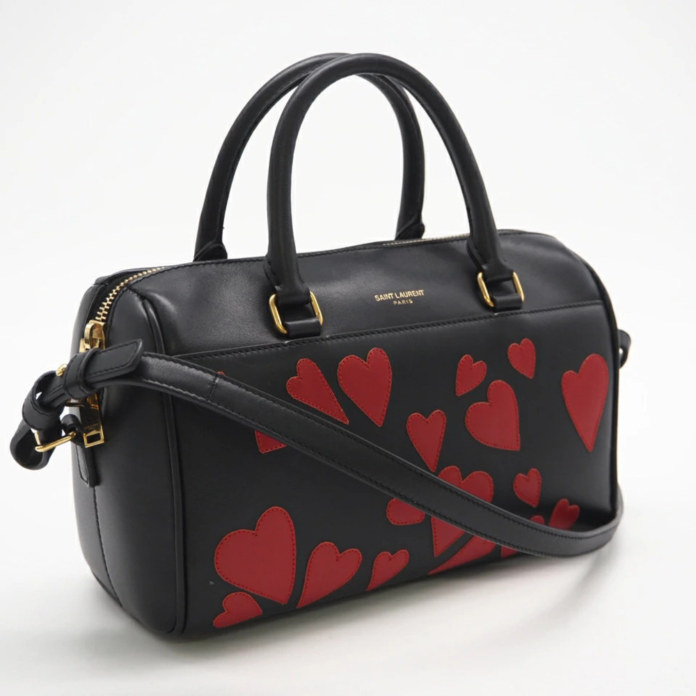 Saint Laurent Baby Duffle Handbag Black Red Calf Leather